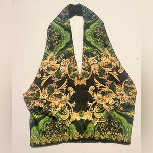 Elegant Green and Gold Halter Top